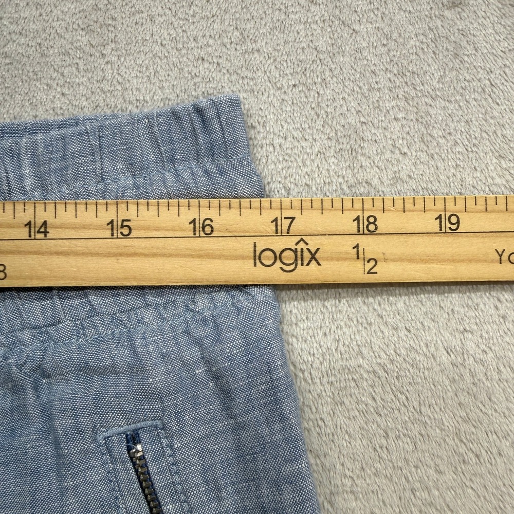 Athleta Cabo Linen Wide Leg Pant Women 8 Blue Smocked Waist Pocket Boho Travel - Picture 5 of 11